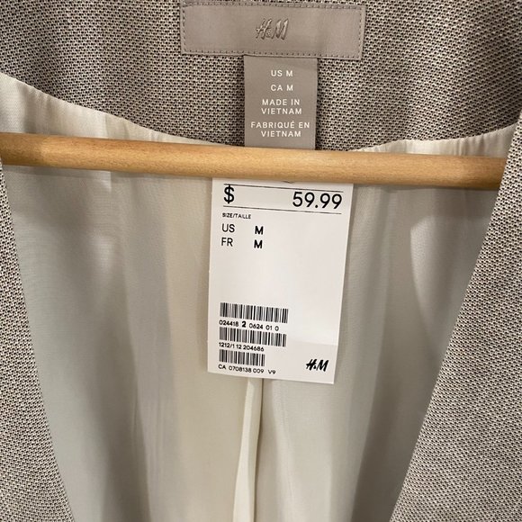 NWT H&M Linen Blend Gathered-sleeve Jacket Size Medium - Picture 3 of 6